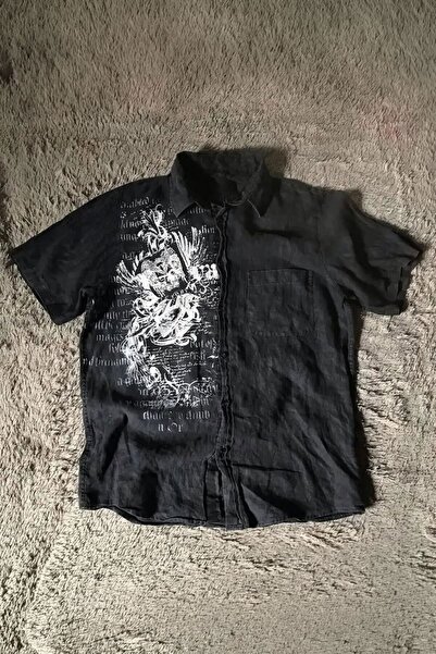 Karakedi Μαύρο πουκάμισο Grunge Typographic Gothic Y2K Unisex