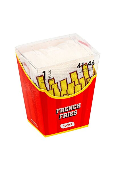 OEM Sosete in Cutie cu Model Fench Fries Ecru Rosii - 1 pereche - Giftbox, Im...
