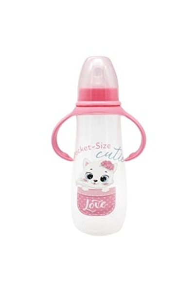 OEM Biberon din Plastic cu Tetina din Silicon & Manere Roz Pisica "Pocket-Siz...