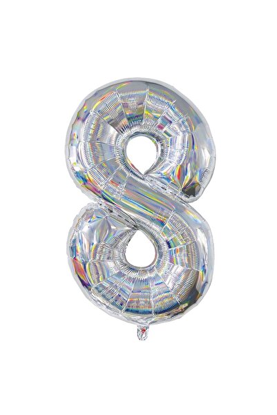 OEM Balon Petrecere din Folie Argintie Holografica Nr.8 - 81cm - Baloane Cifr...