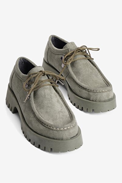 Mubiano Women's Suede Loafer Lace-Up Thick Sole Arlo Khaki