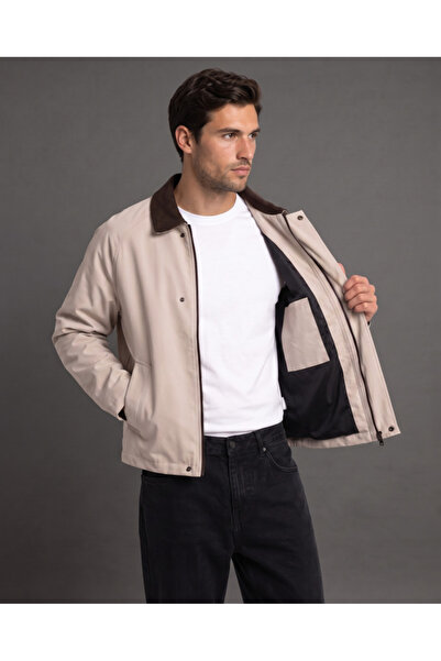 Generic Brand Men's velvet shirt collar zipper detailed jacket with inner lin...