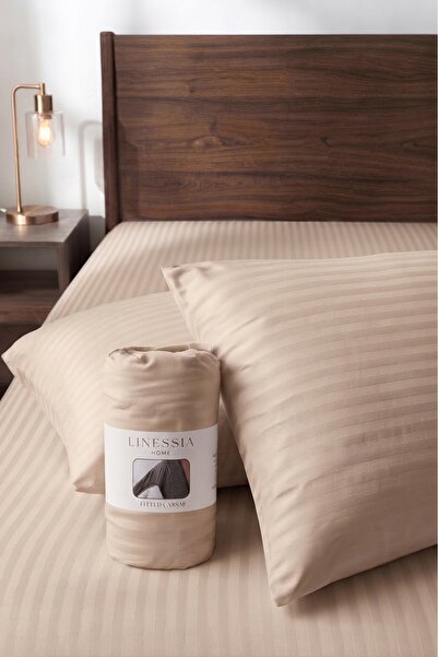 linessia home Cotton Striped Satin Elastic Sheet Set