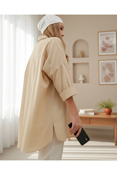 Modamorfo 3900 Oversized Long Basic Shirt - Beige