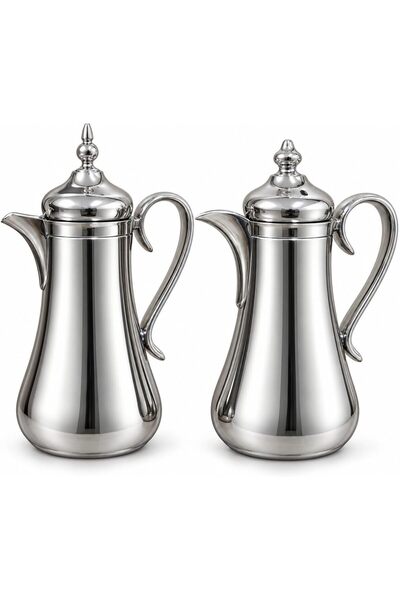 mastergold Arabic Shiny Silver Thermos 1 Liter Capacity, Vacuum Insulated, Ar...