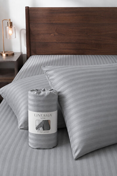 linessia home Cotton Striped Satin Elastic Sheet Set