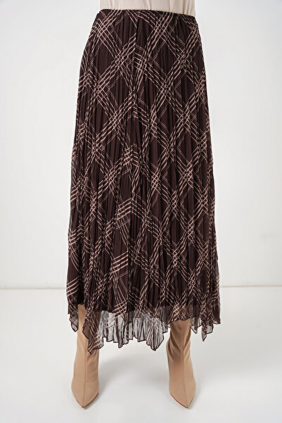 Modamorfo Women's Asymmetrical Cut Chiffon Skirt 8056 - Brown