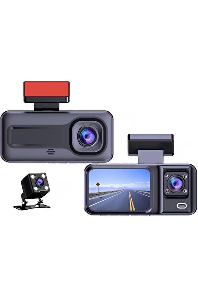 KMG Hasuba 3 Kameralı Araç İçi Kamera Seti-1080P Full HD,170° Geniş Açı Ön,120° Kabin İç Kamera,Gece Gör