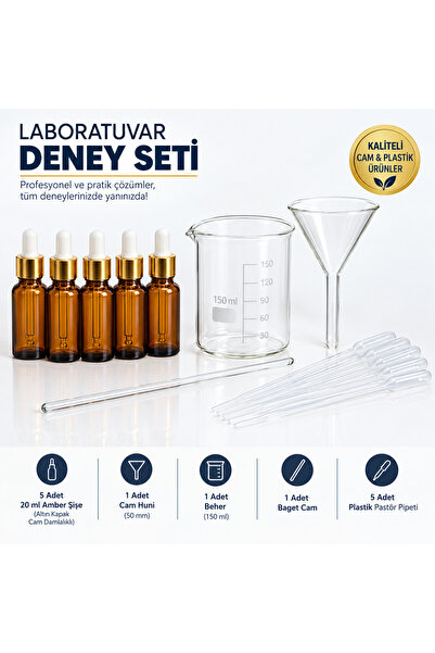 ŞİŞEDÜKKANI Kozmetik ve Serum Hazırlama Deney Seti - 150ml Cam Beher + 50mm H...