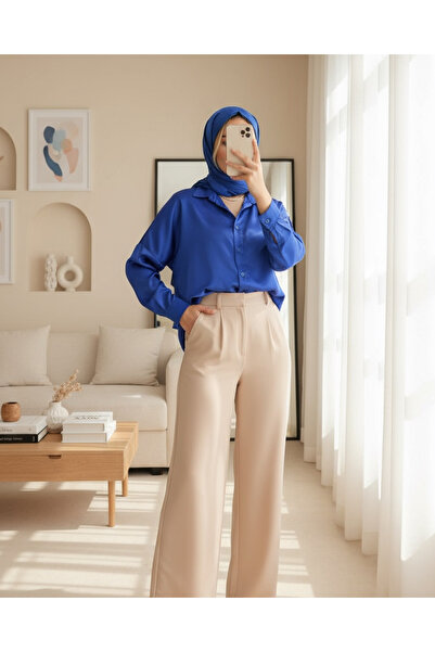 Modamorfo 3985 Oversize Satin Shirt - Cobalt Blue