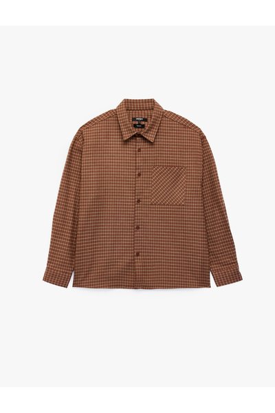 Koton Comfortable Fit Classic Collar Pocket Long Sleeve Plaid Shirt