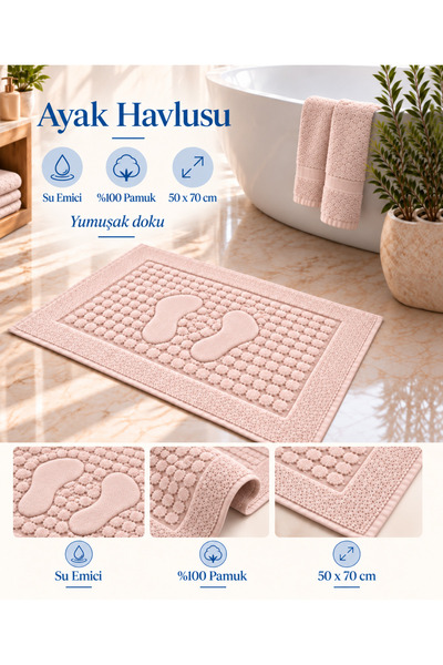GLOMAR Bath Mat 1 Piece Foot Towel with Water Absorption 100% Cotton Hotel Ba...