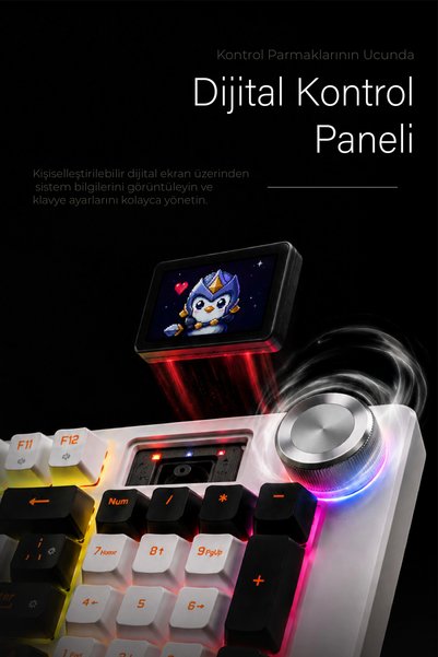 gameagle Vision Prime Dijital Ekranlı Kablosuz 2.4Ghz/Bluetooth + 3 Mod RGB Mekanik Oyuncu Klavyesi Mix V1