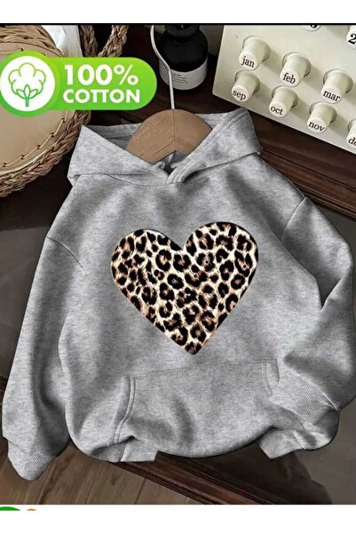 WESTWARD Hanorac oversize unisex cu glugă, cu imprimeu leopard și inimă