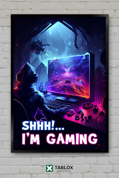 TABLOX Ššš Ššš Št Št Gaming Budi Tih Igrač Plakat Uramljen Dekorativni MDF Sl...