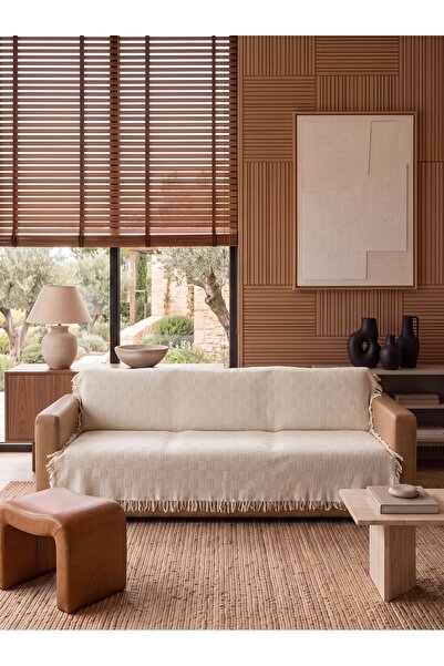 rellhome Natura Kare %85 Pamuk Çift Taraflı Saçaklı Koltuk Örtüsü 170x220 cm