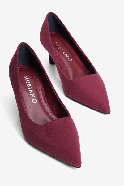 Mubiano Women's Suede Heeled Shoes Stiletto Pointed Toe Short Heeled Etta Bur...