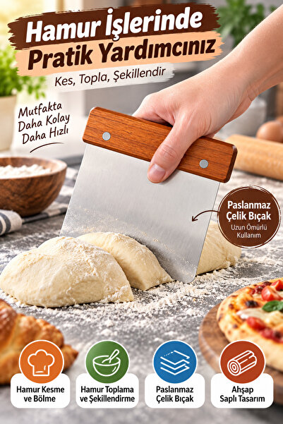 OpenCity Wooden Handle Dough Cutter Stainless Steel Bench Scraper Pastry Pizz...