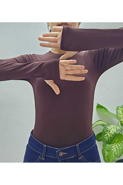 Velista Women's Modal Fabric Crew Neck Long Sleeve Finger-Loop Body-Blouse