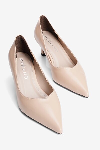 Mubiano Women's High Heel Shoes Stiletto Pointed Toe Short Heel Fern Beige