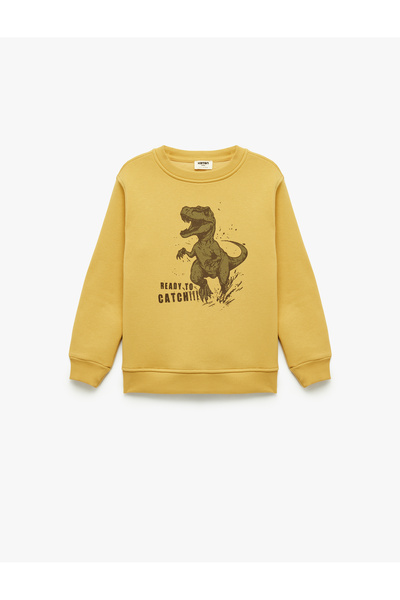 Koton Dinosaur Printed Long Sleeve Crew Neck Fleece-Lined Sweatshirt