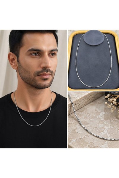 FM 💎   Premium Shiny and Stylish Silver Color Thin Chain 316L Steel Men's Ne...