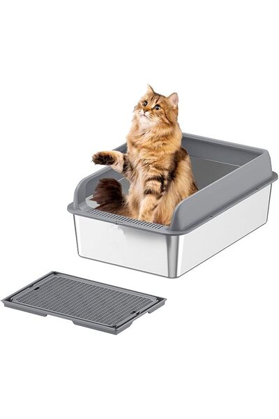 Beauenty Stainless Steel Cat Litter Box High Sides, Extra Large XL Cat Litter...