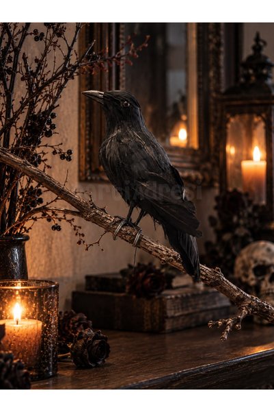 Parti Adresi Cadılar Bayramı Dekoratif Siyah Karga 30 cm – Halloween Parti De...