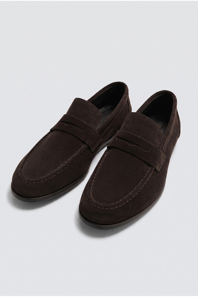 Valiberta %100 Süet İnce Taban Erkek Loafer Ayakkabı - Kahve