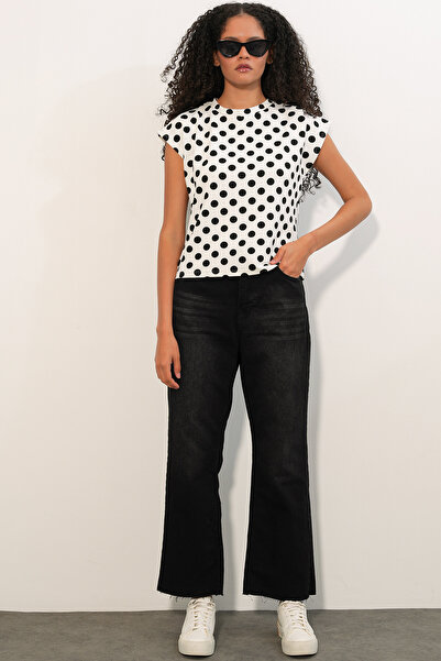 Modamorfo Women's Short Sleeve Polka Dot Blouse 40009 - White