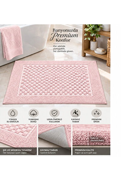 GLOMAR Premium Bath Mat 100% Cotton Water Absorbent Non-Slip Base Soft Textur...