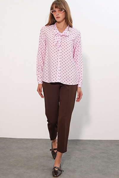 Modamorfo Women's Polka Dot Scarf Collar Blouse 40007 - Pink