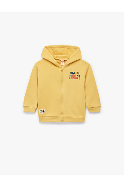 Koton Printed Long Sleeve Zippered Hooded Sweatshirt