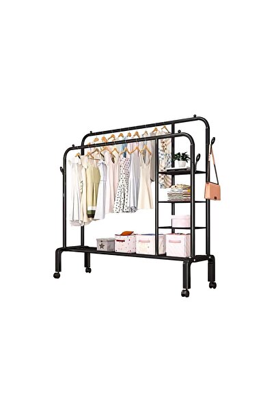 UNİBOX Stander dublu, multifunctional cu rafturi si carlige, negru, 133x154cm