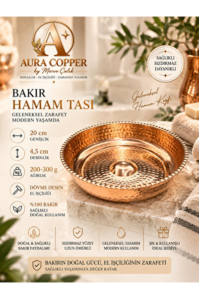 AURA COPPER El Dövmesi Bakır Hamam Tası – Kurna Banyo Spa Tası Geleneksel Tür...