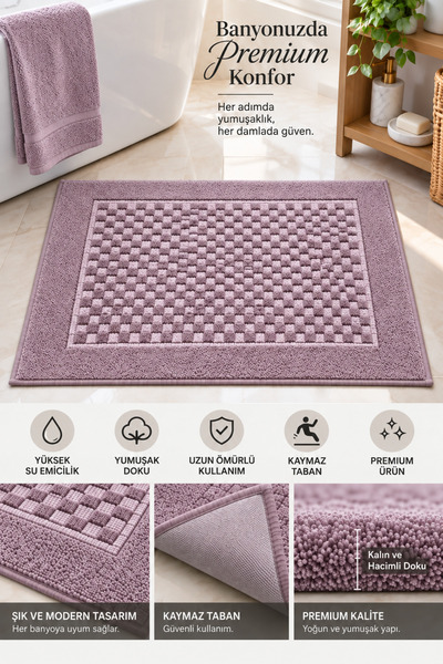 GLOMAR Premium Bath Mat 100% Cotton Water Absorbent Non-Slip Base Soft Textur...