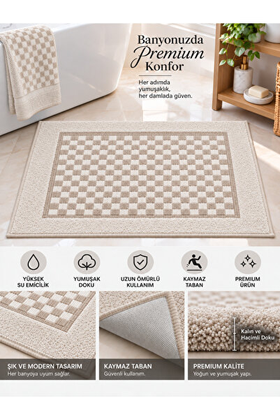 GLOMAR Premium Bath Mat 100% Cotton Water Absorbent Non-Slip Base Soft Textur...