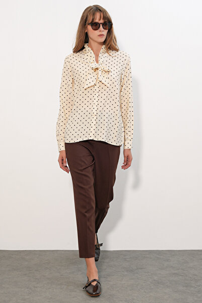 Modamorfo Women's Polka Dot Scarf Collar Blouse 40007 - Cream