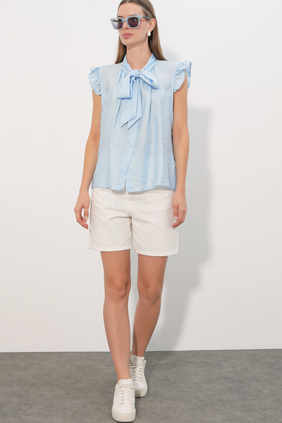 Modamorfo Women's Collared Sleeveless Shirt 40038 - Blue