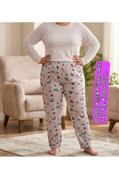 ANNE KADIN EXTRA BATTAL BÜYÜK BEDEN PENYE KUMAŞ BEL LASTİKLİ KIŞLIK VE SONBAHAR PİJAMA ALTI 80 İLE 110 KİLOĞRAM ARASINA KADAR OLUR