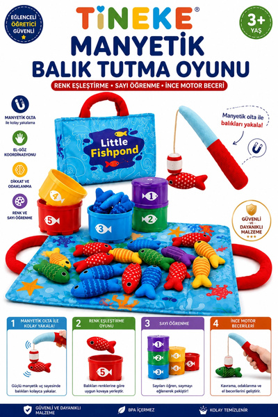 TİNEKE Manyetik Balık Tutma Oyunu Renk Eşleştirme ve Sayı Öğrenme Eğitici Oyu...