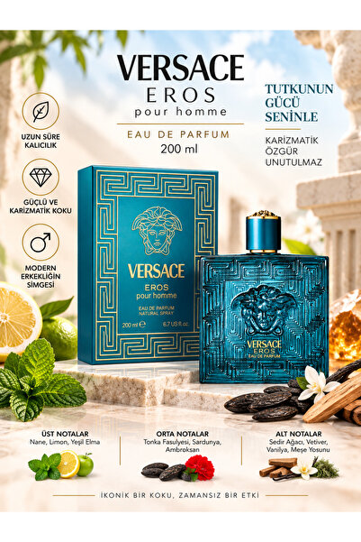 Versace Eros Pour Homme Eau de Parfum 200 ml – Aromatik, Odunsu ve Vanilyalı ...