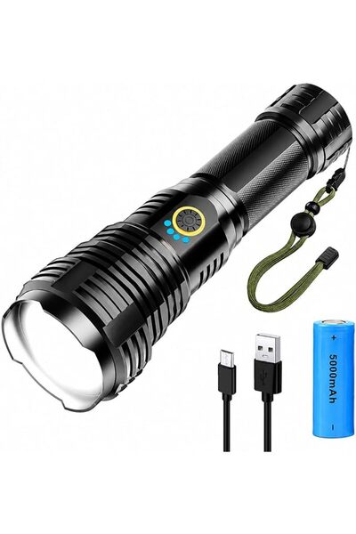 Generic 5000mAh USB Rechargeable Tactical LED Flashlight – Zoomable, 5 Modes,...
