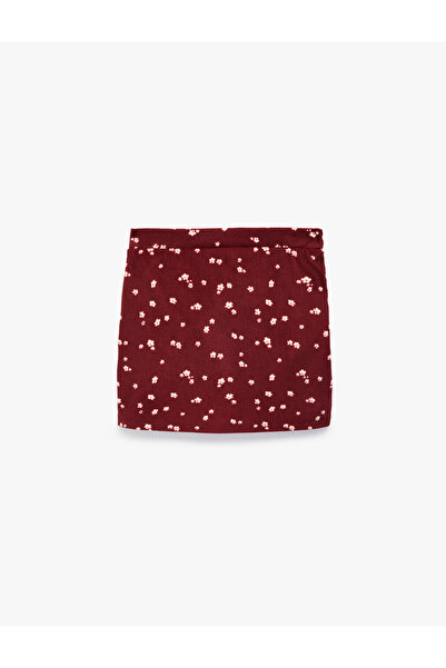 Koton Elastic Waist Floral Velvet Short Skirt
