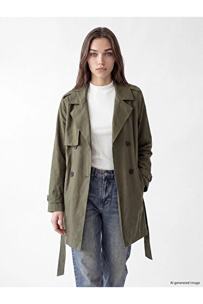 LC Waikiki Double-Breasted Collar Belted Women's Trench Coat (W6)