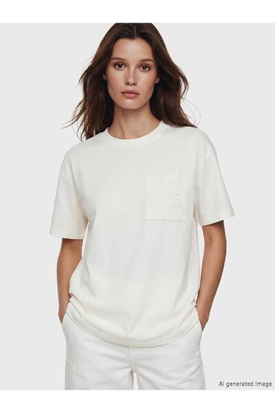LC Waikiki Lace Embroidered 100% Cotton Women's T-Shirt (S6)