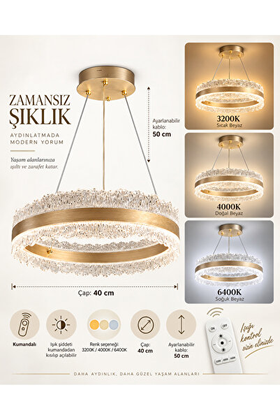 LACY KRİSTAL LED AVİZE 3 RENK KUMANDALI