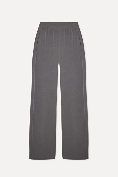 Mudo Kadın Gri Modal Karışımlı Wide Leg Beli Lastikli Pantolon