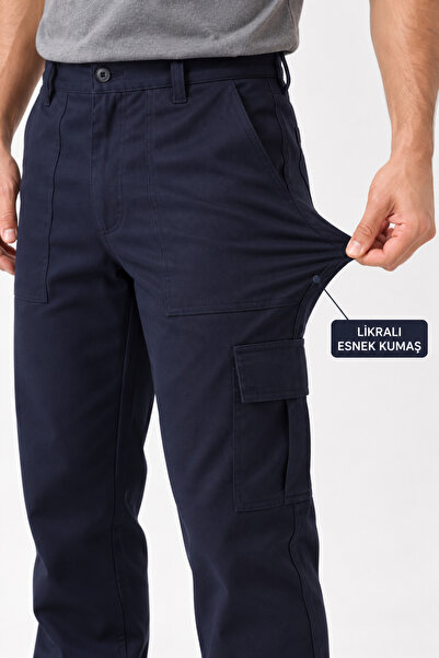 PandaForma Lycra Navy Blue Work Trousers, Dirt-Resistant, Flexible, Cotton, C...