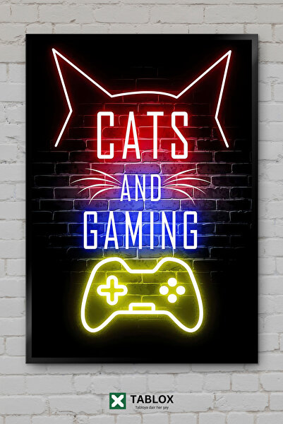 TABLOX Cats And Gaming Poster drăguț cu pisici, pentru gameri, tablou decorat...